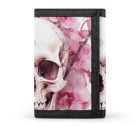 LLUTSNTH Rainbow Cartoon Cat Trifold Wallet for Men - Slim 8 Card Slots, Zipper Coin Purse Money Clip, Cash Compartment, Human Skull Pink Flowers, One Size, Modern