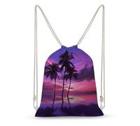LLUTSNTH Rainbow Cartoon Panda Drawstring Backpack for Women - Large Canvas Sackpack, Gym Sport Travel Bag, Drawstring Bags, Palm Tree Purple Sunset, 35x50cm, Travel Backpacks