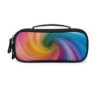 LLUTSNTH Rainbow Colored Swirl Pencil Case - Large Capacity Pencil Pouch Aesthetic Makeup Bag with Zipper Leather And Handle Design Pen Bag for Stationery, Art Supplies, Travel Essentials