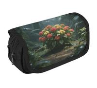 LLUTSNTH Rainforest Hydrangea 2 Compartments Pencil Case Makeup Bag | Large Capacity Polyester Pencil Pouch with Handle | Toiletry & Cosmetic Bag Organizer for Travel Office