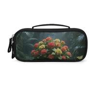 LLUTSNTH Rainforest Hydrangea Pencil Case - Large Capacity Pencil Pouch Aesthetic Makeup Bag with Zipper Leather And Handle Design Pen Bag for Stationery, Art Supplies, Travel Essentials
