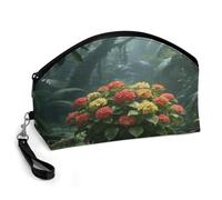 LLUTSNTH Rainforest Hydrangea Travel Makeup Bag, Large Capacity Cosmetic Bag for Women, Waterproof PU Leather, Curved Portable Toiletry Bag for Skincare, Brushes & Travel Essentials