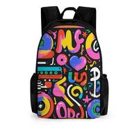 LLUTSNTH Real Image of Donkey Backpack with Pocket - 15.6-inch Laptop Sleeve Bag Casual Daypack for Work And Travel, Music Graffiti Style, 42x30.5cm, Daypack Backpacks