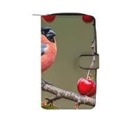 LLUTSNTH Red-bellied Gray Finch with Cherry Travel Wallet Slim Leather Wallets Clutch Organizer Purse Coin Pocket for Men Women