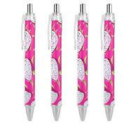 LLUTSNTH Red Dragon Fruit Pattern Ballpoint Pens Black Medium Point 0.55mm Ball Point Pen Retractable Office Pens with Super Soft Grip Writing Ink Pen for Men Women 4 PCS