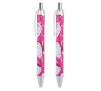 LLUTSNTH Red Dragon Fruit Pattern Ballpoint Pens Black Medium Point 0.55mm Ball Point Pen Retractable Office Pens with Super Soft Grip Writing Ink Pen for Men Women 2 PCS