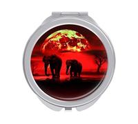LLUTSNTH Red Full Moon Elephants Compact Pocket Mirror, Portable Travel Makeup Mirror with 1x/2x Magnification - Double-Sided Folding Design, Elegant Gift for Women, 2.4 Inch Handheld Cosmetic Mirror