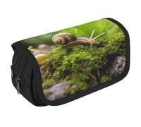 LLUTSNTH Red Hearts Love 2 Compartments Pencil Case Makeup Bag | Large Capacity Polyester Pencil Pouch with Handle | Toiletry & Cosmetic Bag Organizer for Travel Office, Snail Crawling, One Size
