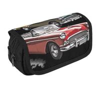 LLUTSNTH Red Hearts Love 2 Compartments Pencil Case Makeup Bag | Large Capacity Polyester Pencil Pouch with Handle | Toiletry & Cosmetic Bag Organizer for Travel Office, Classic Car Roadsters Old