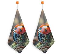 LLUTSNTH Red Ladybug Kitchen Towels Set -2PCS Super Absorbent Hand Towels, Soft Face Towel Set with Hanging Loop Lightweight Quick Dry Microfiber Dish Towels for Yoga Camping Hotel Spa Travel