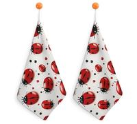 LLUTSNTH Red Ladybug Kitchen Towels Set -2PCS Super Absorbent Hand Towels, Soft Face Towel Set with Hanging Loop Lightweight Quick Dry Microfiber Dish Towels for Yoga Camping Hotel Spa Travel