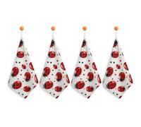 LLUTSNTH Red Ladybug Kitchen Towels Set -4PCS Super Absorbent Hand Towels, Soft Face Towel Set with Hanging Loop Lightweight Quick Dry Microfiber Dish Towels for Yoga Camping Hotel Spa Travel