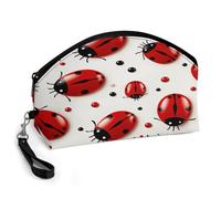 LLUTSNTH Red Ladybug Travel Makeup Bag, Large Capacity Cosmetic Bag for Women, Waterproof PU Leather, Curved Portable Toiletry Bag for Skincare, Brushes & Travel Essentials