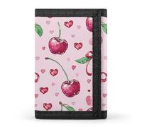 LLUTSNTH Red Ladybug Trifold Wallet for Men - Slim 8 Card Slots, Zipper Coin Purse Money Clip, Cash Compartment, Cherry and Heart Shape, One Size, Modern