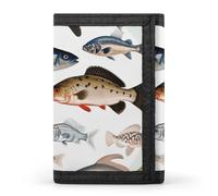 LLUTSNTH Red Ladybug Trifold Wallet for Men - Slim 8 Card Slots, Zipper Coin Purse Money Clip, Cash Compartment, Different Fish, One Size, Modern
