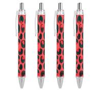 LLUTSNTH Red Leopard Pattern Ballpoint Pens Black Medium Point 0.55mm Ball Point Pen Retractable Office Pens with Super Soft Grip Writing Ink Pen for Men Women 4 PCS