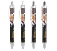 LLUTSNTH Red Panda Ballpoint Pens Black Medium Point 0.55mm Ball Point Pen Retractable Office Pens with Super Soft Grip Writing Ink Pen for Men Women 4 PCS