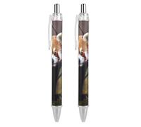 LLUTSNTH Red Panda Ballpoint Pens Black Medium Point 0.55mm Ball Point Pen Retractable Office Pens with Super Soft Grip Writing Ink Pen for Men Women 2 PCS