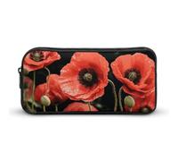 LLUTSNTH Red Poppy Flowers Leaves Pencil Case - Large Capacity Pencil Pouch Aesthetic Makeup Bag with Zipper for Stationery, Art Supplies, Travel Essentials