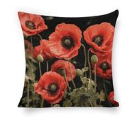 LLUTSNTH Red Poppy Flowers Leaves Throw Pillow Covers - 18"x18" Square Cotton Linen Pillwcase, Soft Double Sided Rustic Farmhouse Cushion Covers with Hidden Zipper for Sofa Bed Living Room Decor
