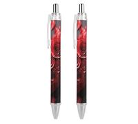 LLUTSNTH Red Rose Love Heart Ballpoint Pens Black Medium Point 0.55mm Ball Point Pen Retractable Office Pens with Super Soft Grip Writing Ink Pen for Men Women 2 PCS