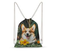 LLUTSNTH Red Rose Love Heart Drawstring Backpack for Women - Large Canvas Sackpack, Gym Sport Travel Bag, Drawstring Bags, Tropical Flower and Corgi, 35x50cm, Travel Backpacks