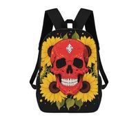 LLUTSNTH Red Skull & Yellow Sunflowers 17 Inch Laptop Backpack for Men Women Travel Daypack with Pockets Work Bag for Office
