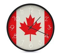 LLUTSNTH Retro Canada Flag Pattern Wall Clock Vintage Round Clocks Silent Non Ticking Clock Personalized Pattern Modern Clocks for Home Office Decoration 10 Inch