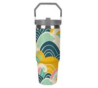LLUTSNTH Retro Japanese Pattern Flip Straw Tumbler with Handle - 30 Oz Insulated Stainless Steel Travel Mug for Car, Leakproof Water Bottle, Reusable Vacuum Insulated Cup Gifts for Women Men