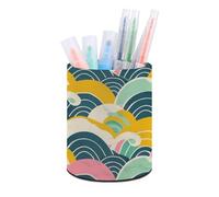 LLUTSNTH Retro Japanese Pattern Pen Holder Leather Pencil Holder Pen Cup Makeup Brush Holders Leather Pencil Cup Desk Pens Pot Desktop Organizer Pencils Caddy for Office Home Stationery Supplies