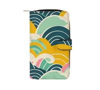 LLUTSNTH Retro Japanese Pattern Travel Wallet Slim Leather Wallets Clutch Organizer Purse Coin Pocket for Men Women