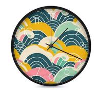LLUTSNTH Retro Japanese Pattern Wall Clock Vintage Round Clocks Silent Non Ticking Clock Personalized Pattern Modern Clocks for Home Office Decoration 10 Inch