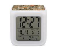 LLUTSNTH Retro Pattern Small Alarm Clock LED Digital Clock Portable Decor Clocks with 7 Color Night Light and Temperature Display - Sleep Timer for Bedrooms Simple Operation