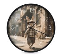 LLUTSNTH Retro Style Rabbit Wall Clock Vintage Round Clocks Silent Non Ticking Clock Personalized Pattern Modern Clocks for Home Office Decoration 10 Inch
