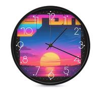 LLUTSNTH Retro Synthwave Sunset Wall Clock Vintage Round Clocks Silent Non Ticking Clock Personalized Pattern Modern Clocks for Home Office Decoration 10 Inch