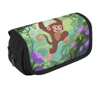 LLUTSNTH Rhesus Monkey 2 Compartments Pencil Case Makeup Bag | Large Capacity Polyester Pencil Pouch with Handle | Toiletry & Cosmetic Bag Organizer for Travel Office