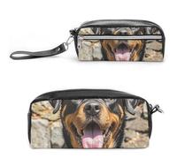LLUTSNTH Rottweiler Dogs Tongue Head Pencil Case - Large Capacity Pen Pouch Aesthetic Makeup Bag with Zipper Leather Pencil Bag for Stationery, Art Supplies, Travel Essentials