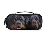 LLUTSNTH Rottweiler Wallpaper Pencil Case - Large Capacity Pencil Pouch Aesthetic Makeup Bag with Zipper Leather And Handle Design Pen Bag for Stationery, Art Supplies, Travel Essentials