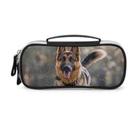 LLUTSNTH Running German Shepherd Dog Pencil Case - Large Capacity Pencil Pouch Aesthetic Makeup Bag with Zipper Leather And Handle Design Pen Bag for Stationery, Art Supplies, Travel Essentials