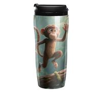 LLUTSNTH Running Monkey Insulated Coffee Tumbler Reusable Iced Coffee Cup Double-Wall Plastic Drinking Cups Hot Coffee Travel Mug, BPA-Free, Shatter-Proof, Dishwasher-Safe 12 Oz
