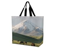 LLUTSNTH Sailing at The Seaside Shopping Bag for Women Tote Bag Beach Bags Shoulder Bags for Groceries Travel, Snow - Capped Mountain, 40x40x16cm