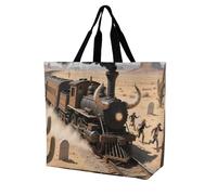LLUTSNTH Sailing at The Seaside Shopping Bag for Women Tote Bag Beach Bags Shoulder Bags for Groceries Travel, Steam Train in the Desert, 40x40x16cm