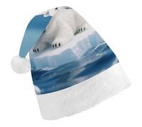 LLUTSNTH Santa Hat for Adults Christmas, Arctic Polar Bear Unisex Xmas Holiday Hat, Santa Cap for Christmas Party