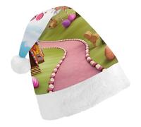 LLUTSNTH Santa Hat for Adults Christmas, Candy Lane House Unisex Xmas Holiday Hat, Santa Cap for Christmas Party