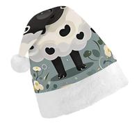 LLUTSNTH Santa Hat for Adults Christmas, Cartoon Black White Sheep Unisex Xmas Holiday Hat, Santa Cap for Christmas Party