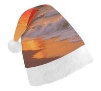 LLUTSNTH Santa Hat for Adults Christmas, Sailing at The Seaside Unisex Xmas Holiday Hat, Santa Cap for Christmas Party