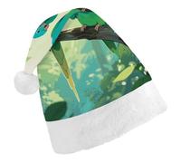 LLUTSNTH Santa Hat for Adults Christmas, Two Parakeets Unisex Xmas Holiday Hat, Santa Cap for Christmas Party