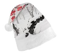 LLUTSNTH Santa Hat for Adults Christmas, Winter Plum Grove Unisex Xmas Holiday Hat, Santa Cap for Christmas Party