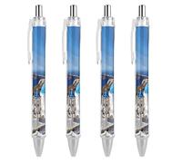 LLUTSNTH Santorini Greek Island Sea View Ballpoint Pens Black Medium Point 0.55mm Ball Point Pen Retractable Office Pens with Super Soft Grip Writing Ink Pen for Men Women 4 PCS