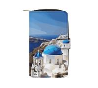 LLUTSNTH Santorini Greek Island Sea View Travel Wallet Slim Leather Wallets Clutch Organizer Purse Coin Pocket for Men Women